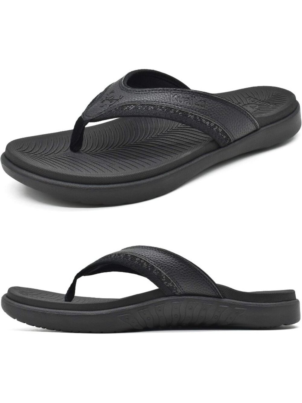 Men's All Black Sport Flip Flops Comfort Orthotic Thong Sandals Arch Support